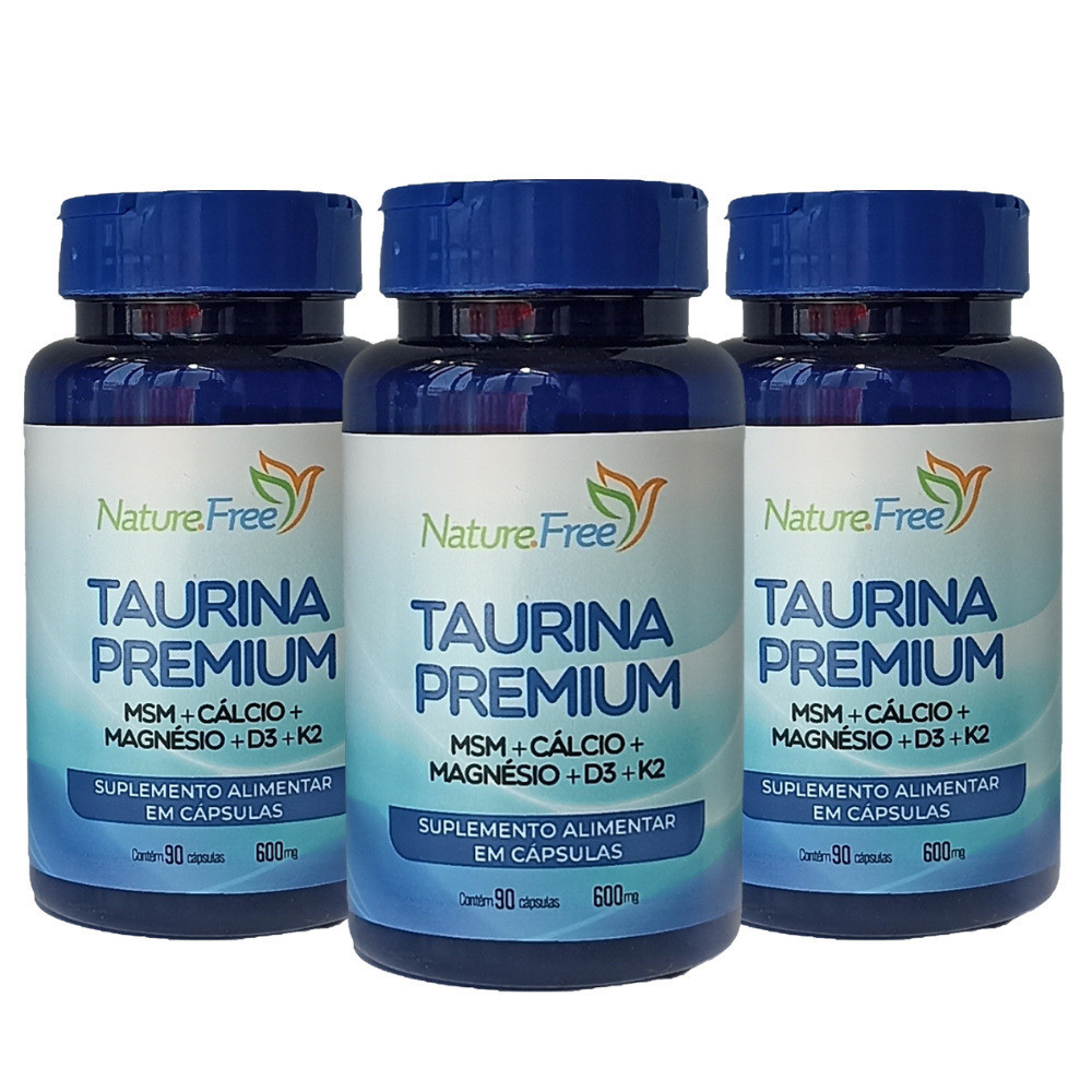Kit 3 Taurina Premium (MSM + Cálcio + Magnésio)  em Cápsula 90 Cáps - NathurePro