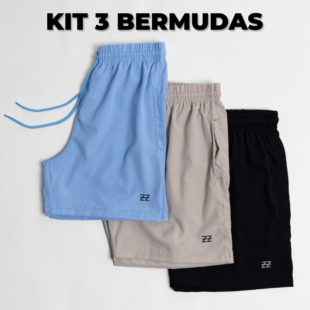 Kit 3 bermudas masculina academia praia treino corrida confortável linha premium