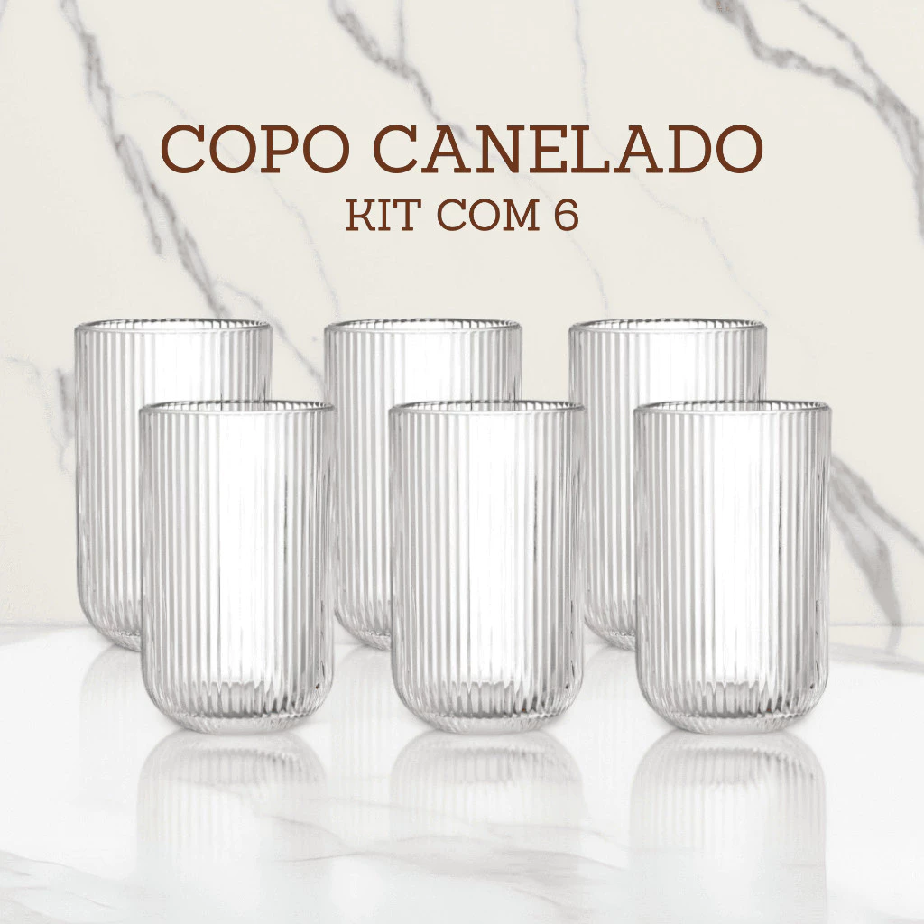 Jogo De Copos 6 Peças De Vidro Cameratta Canelado 420ml Suco Agua