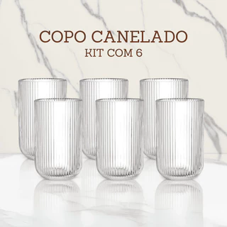 Jogo de 6 copos de vidro canelado de 420 ml