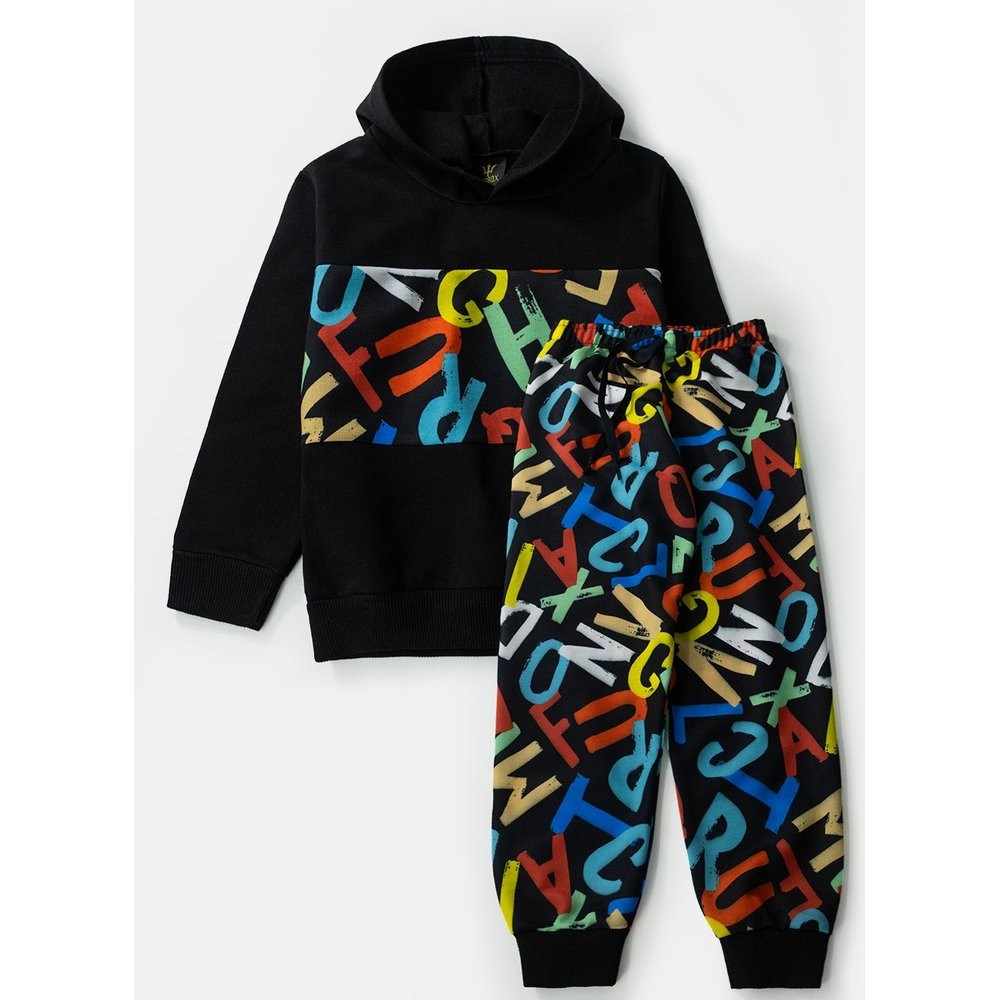 Conjunto Infantil Masculino Moletom com Capuz Letras Preto 0566 - Torrox
