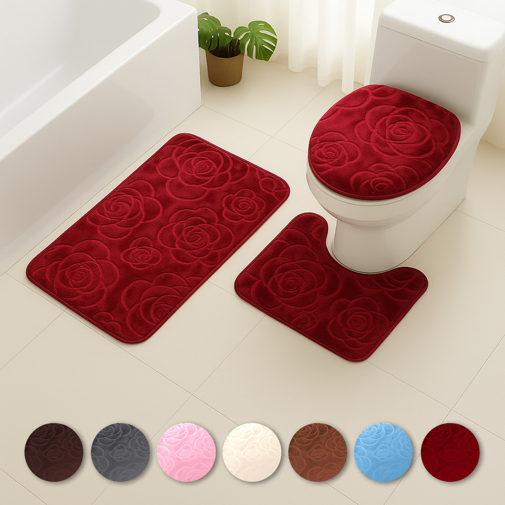 Kit Jogo 3 Peças Tapete Banheiro Premium Peluciado Toque Macio Antiderrapante Várias Cores Estampas