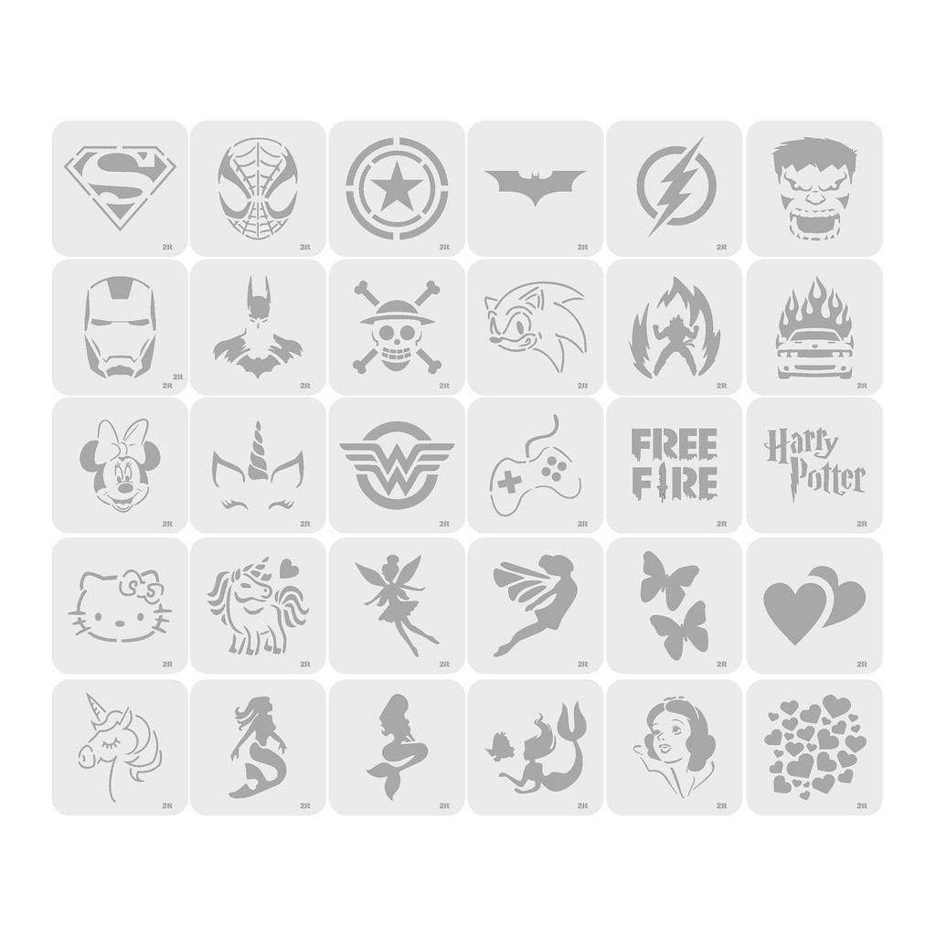 kit 30 Stencils Infantil para pintura corporal e facial
