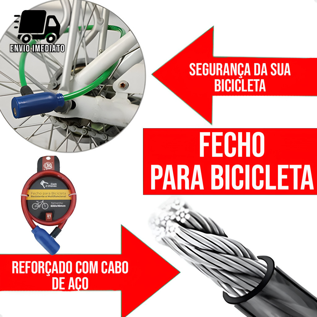 Corrente Cadeado para Bicicleta e Capacete Alta Segurança Trava Antifurto Reforçada Aço Temperado