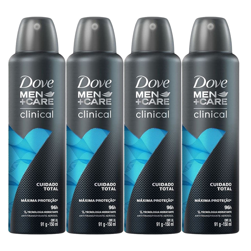 kit 4 Desodorantes Aerosol Dove Clinical Cuidado Total Men 150ml/91g - Beauty