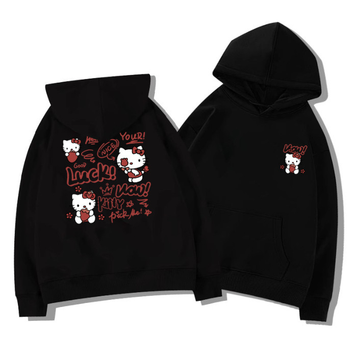 Hoodie Feminino Inverno Novo Estilo Universitário Japonês Bonito HelloKitty Impresso Solto Moletom Com Capuz Topo