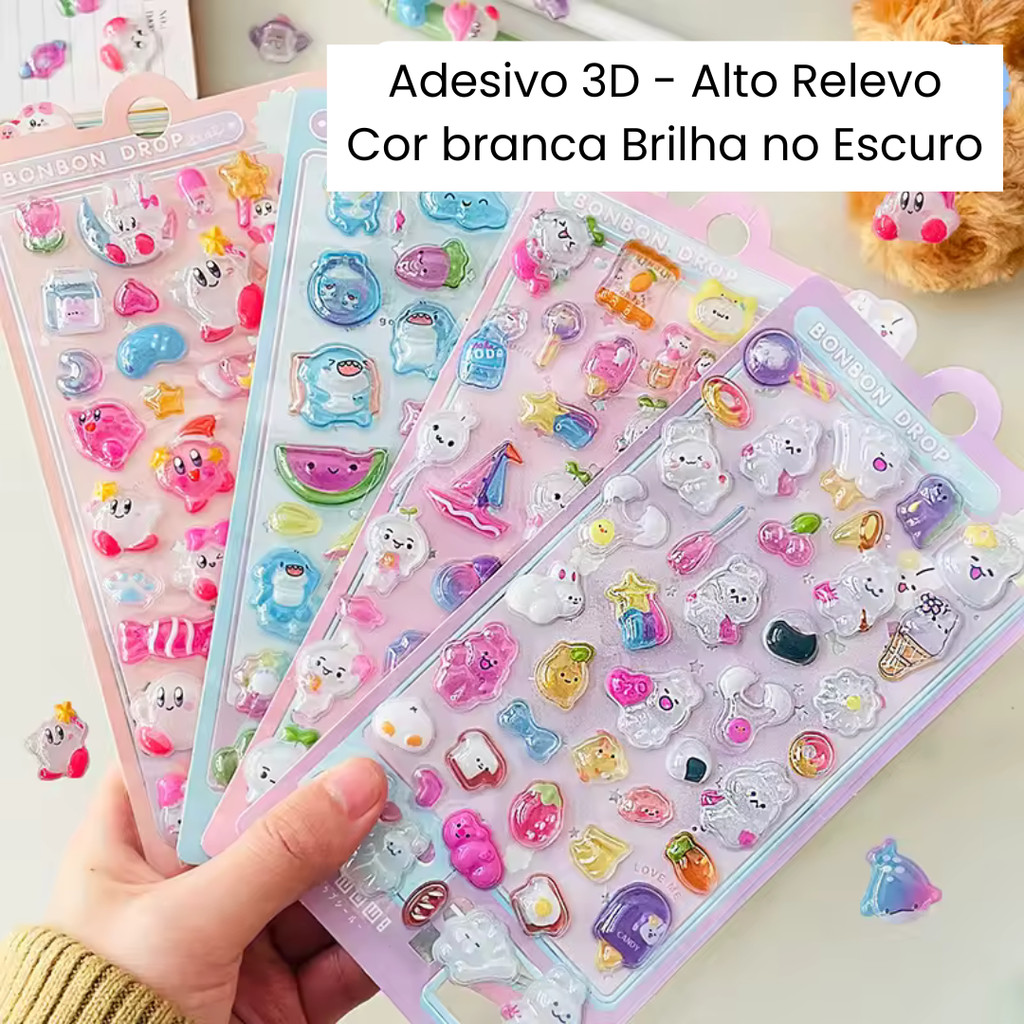 Adesivo Brilha Escuro Bichinhos Kawai 3D Alto Relevo DIY Adesivos em Oferta na Shopee