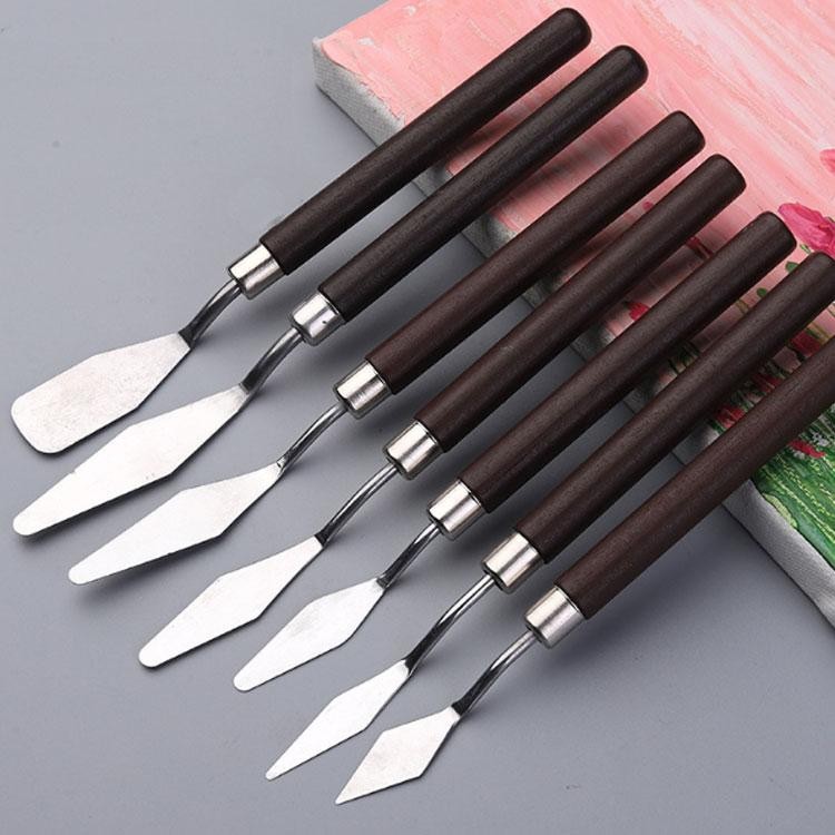 Kit 7 Espátulas De Aço Inoxidável E Madeira Para Pintura A Óleo Artesanato E Confeitaria em Oferta na Shopee
