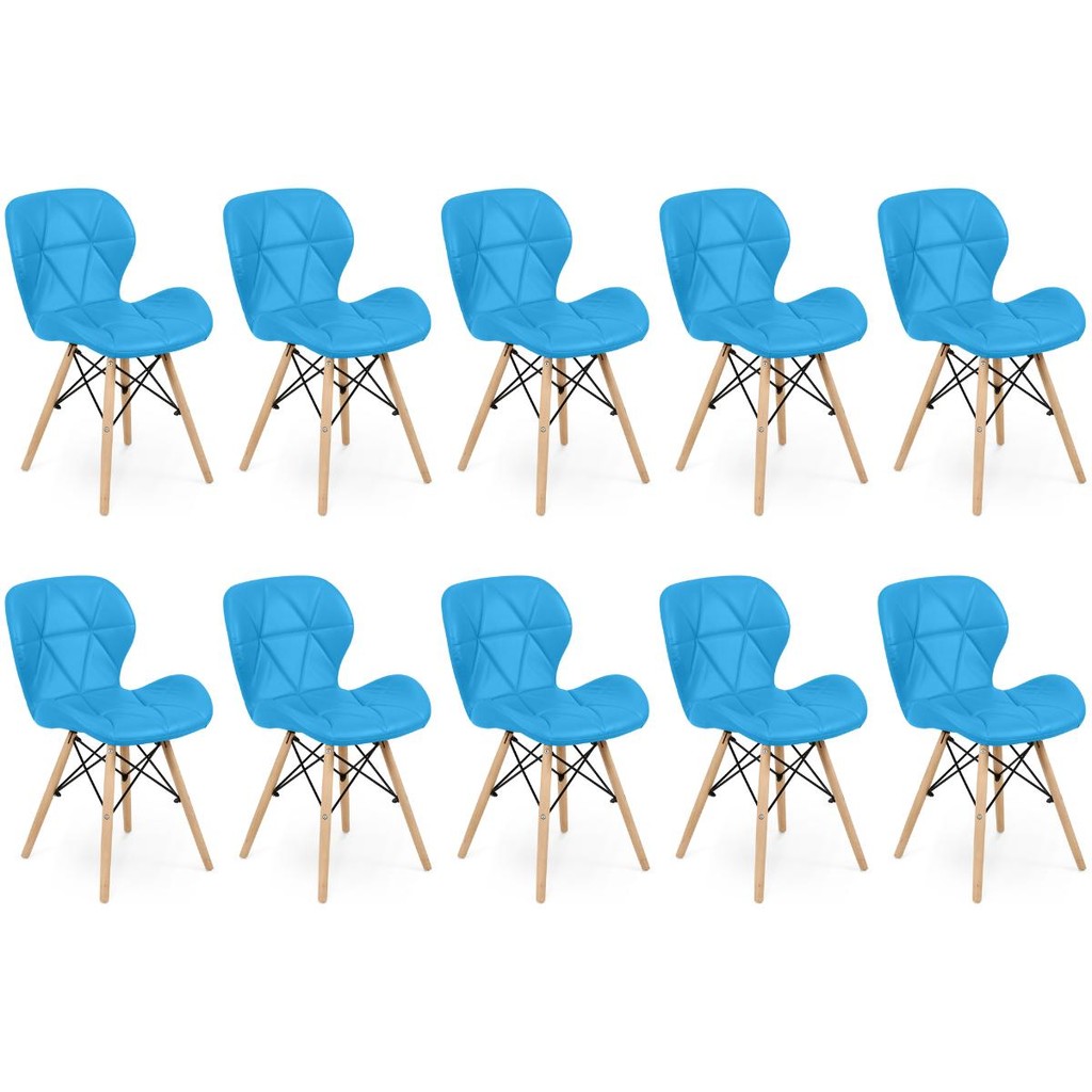Kit 10 Cadeiras de Jantar Charles Eames Slim Wood Estofada