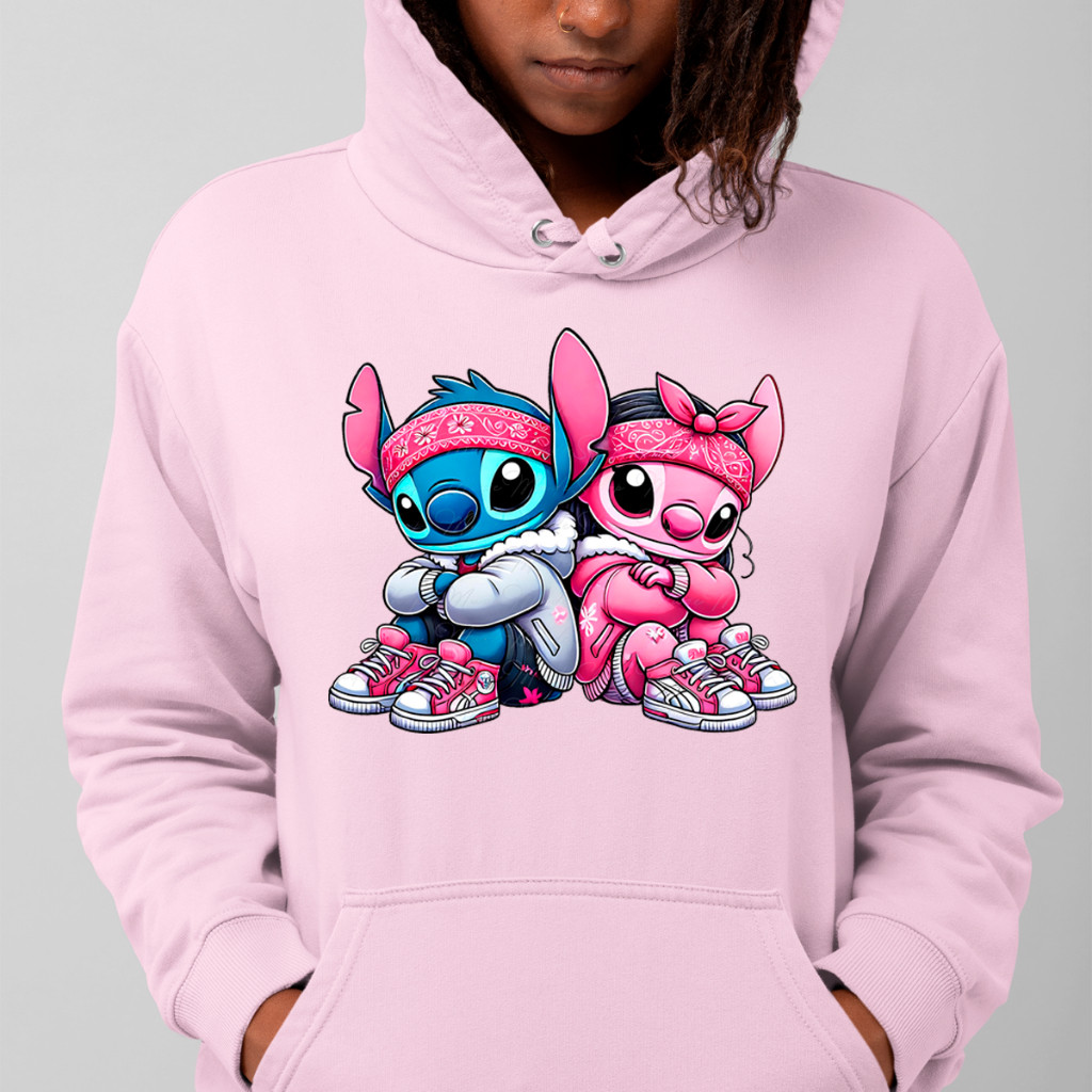 Agasalho Moletom Canguru Casal Lilo Stitch Super Fofos 100% Algodão Flanelado Coleção Nova