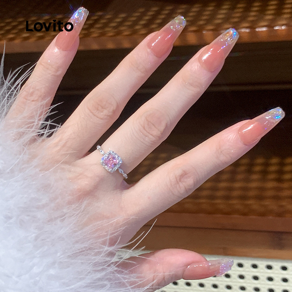 Detalhes do Lovito Anéis Casuais Elegantes Quadrados Para Todas As Estações Para Mulheres LFA82195