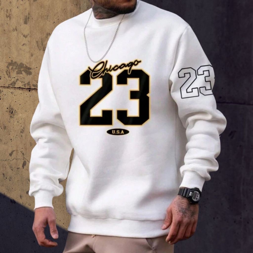 Moletom Gola Redonda Chicago 23 Premium Flanelado Blusa de Frio Sueter Careca  Streetwear Estiloso