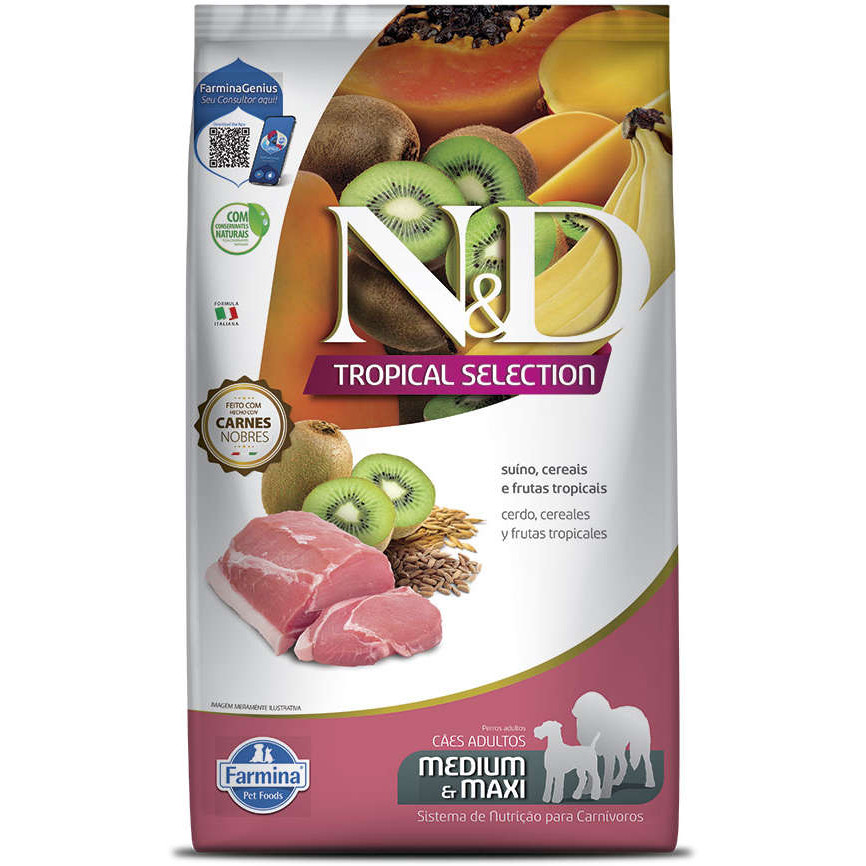 Ração para cães adulto N&D Tropical Selection raça média e Maxi sabor Suíno -  2 kg