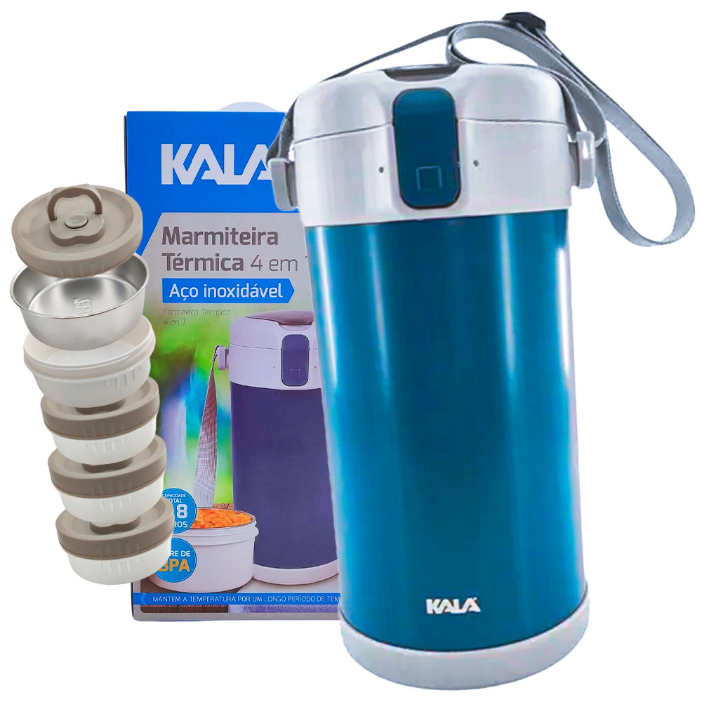 Marmita Térmica 4 em 1 Kala Aço Inox Portátil Lancheira Viagem Trabalho 2L em Oferta na Shopee