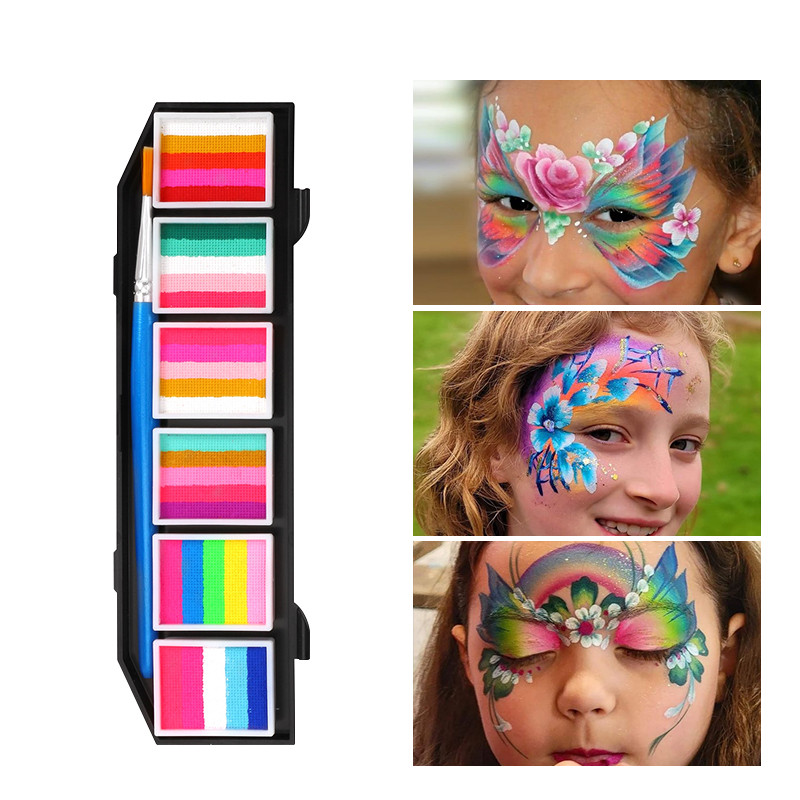 Pintura Facial E Corporal À Base De Água De 6 Grades 12 Cores Paleta De Arco-Íris De Alto Pigmento Infantil Para Apresen
