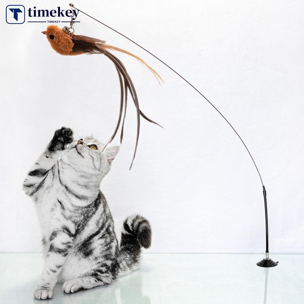 TME ของเล่นแมวจําลองนกแบบโต้ตอบ Feather Bird พร้อม Bell Cat Stick สําหรับลูกแมว Teaser Wand
