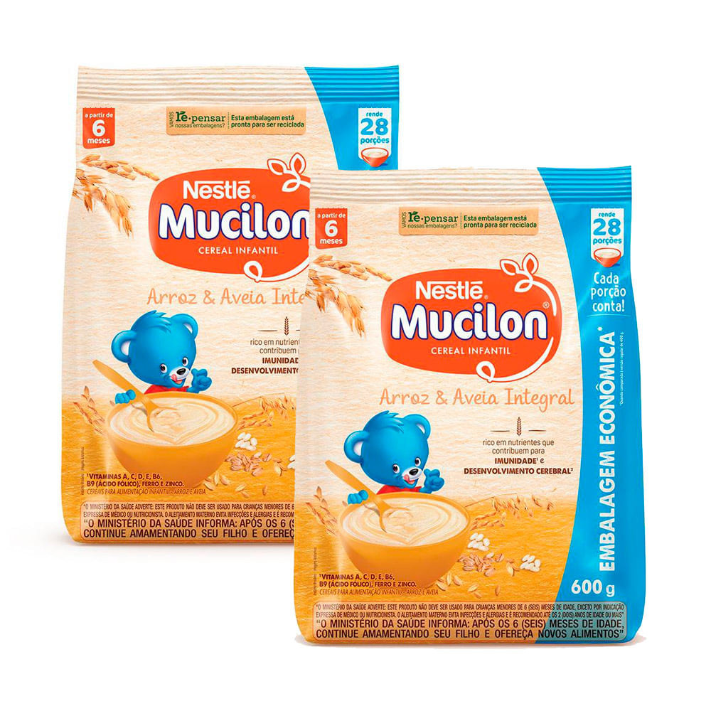 Kit 2 Mucilon Arroz e Aveia Cereal Infantil Sachê 600g - Mom & Baby