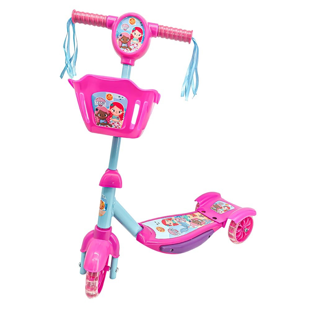 Patinete Infantil Meninas Com Cesta 3 Rodinhas Com Luz De Led Sereia Dm Toys em Oferta na Shopee