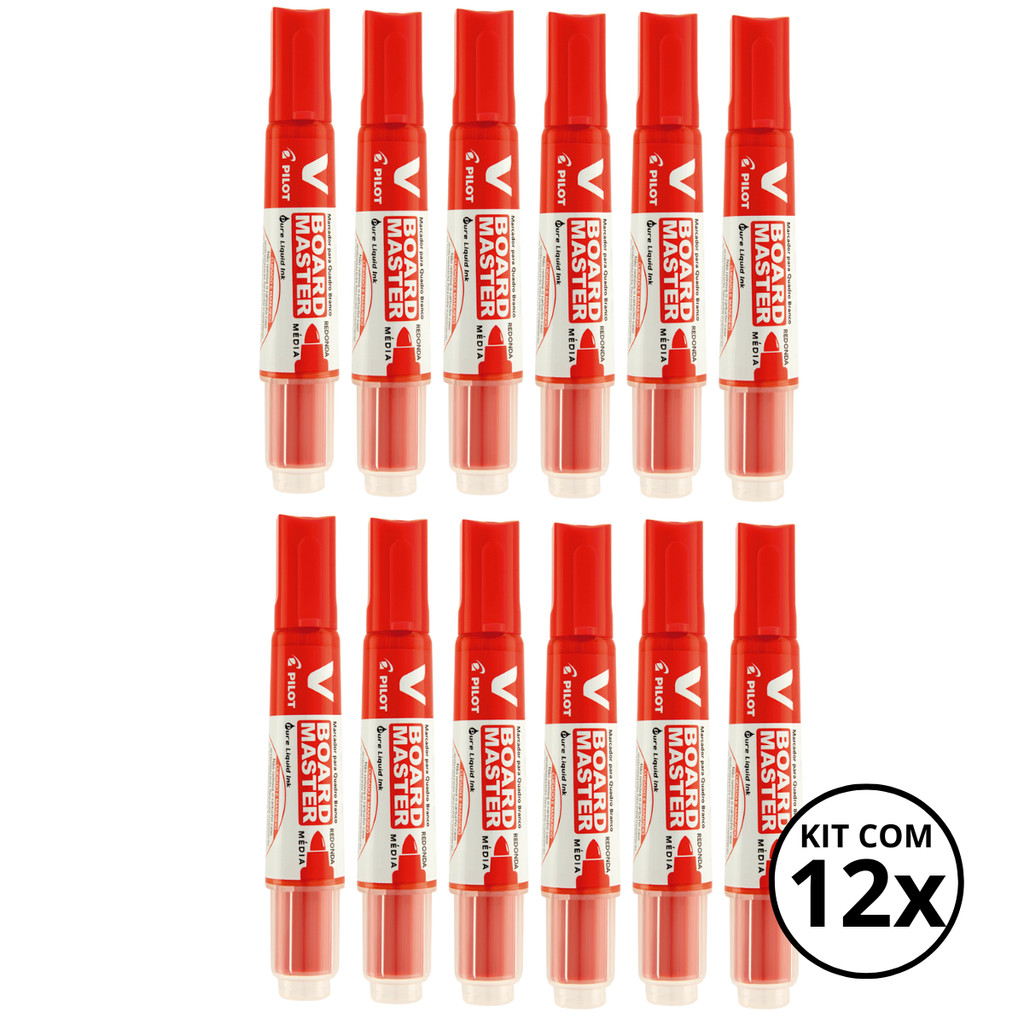 Caixa com 12 Marcadores para Quadro Branco PILOT COR:VERMELHO