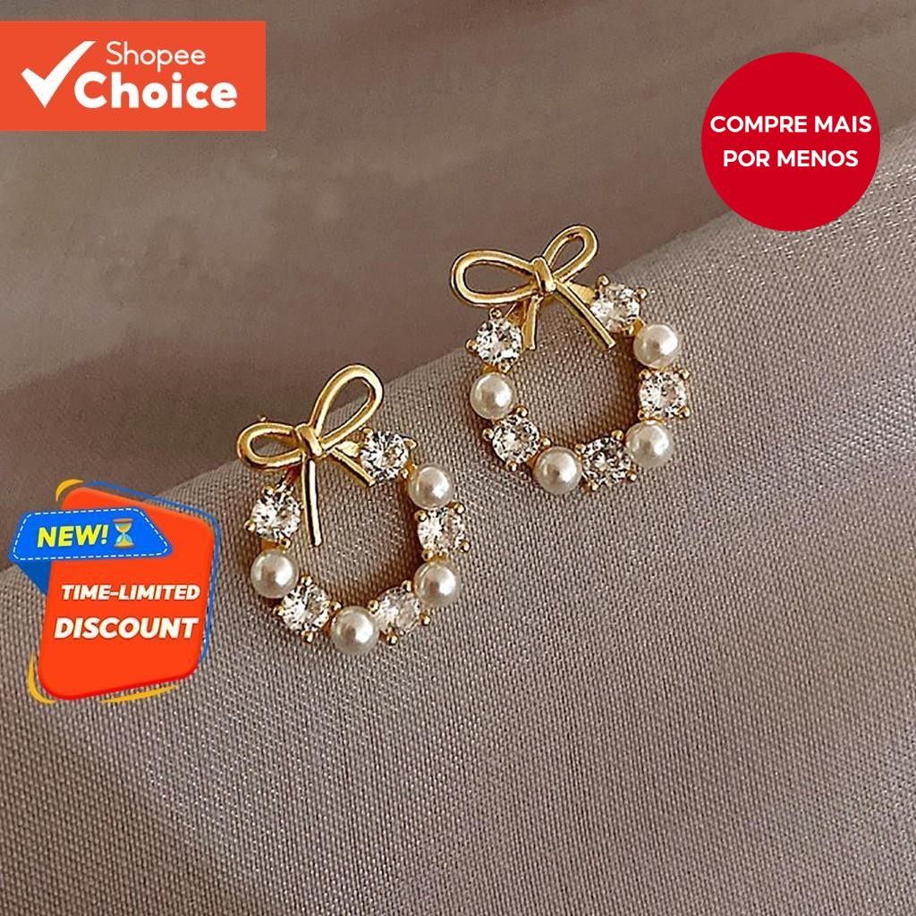 1 par elegante requintado simples pequeno High-End arco francês diamante imitação pérola senhoras brincos casuais diário