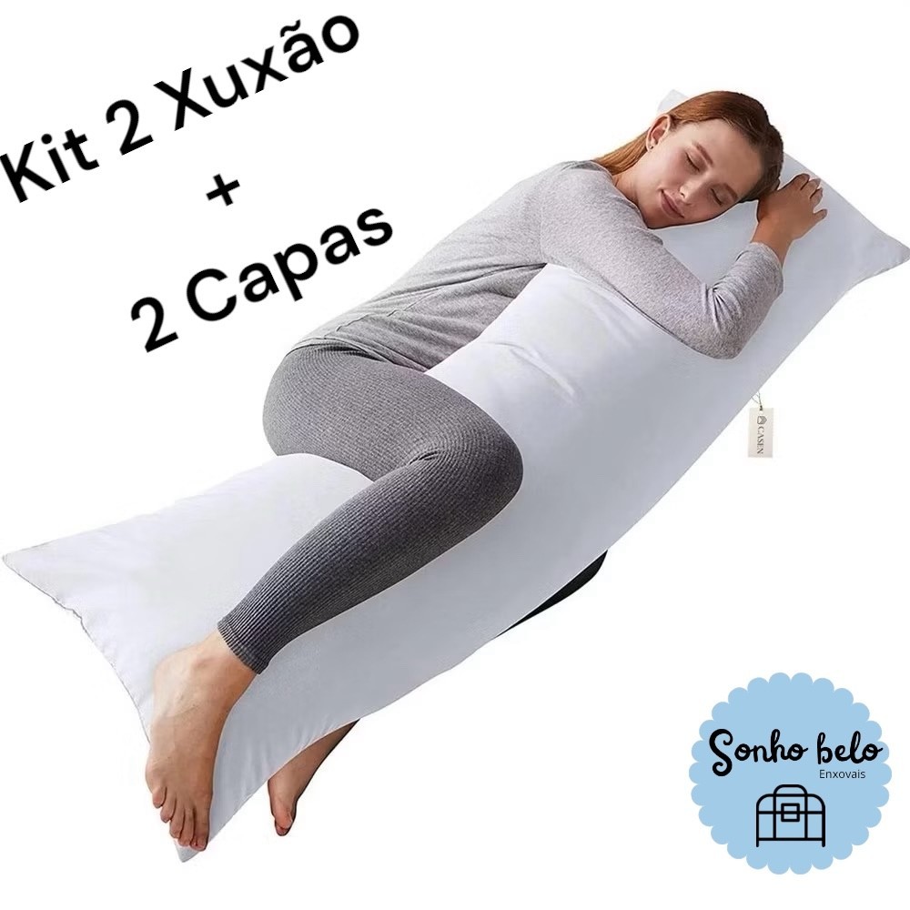 kit 2 Travesseiros de corpo xuxão 1.40x45cm + 2 Fronhas com zíper em Oferta na Shopee