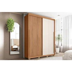 Guarda Roupa Solteiro 2 Portas de Correr (1 Ripada) e 3 Gavetas Moviment 1.8 Flex Freijo/Off White ou Sued - Caemmun