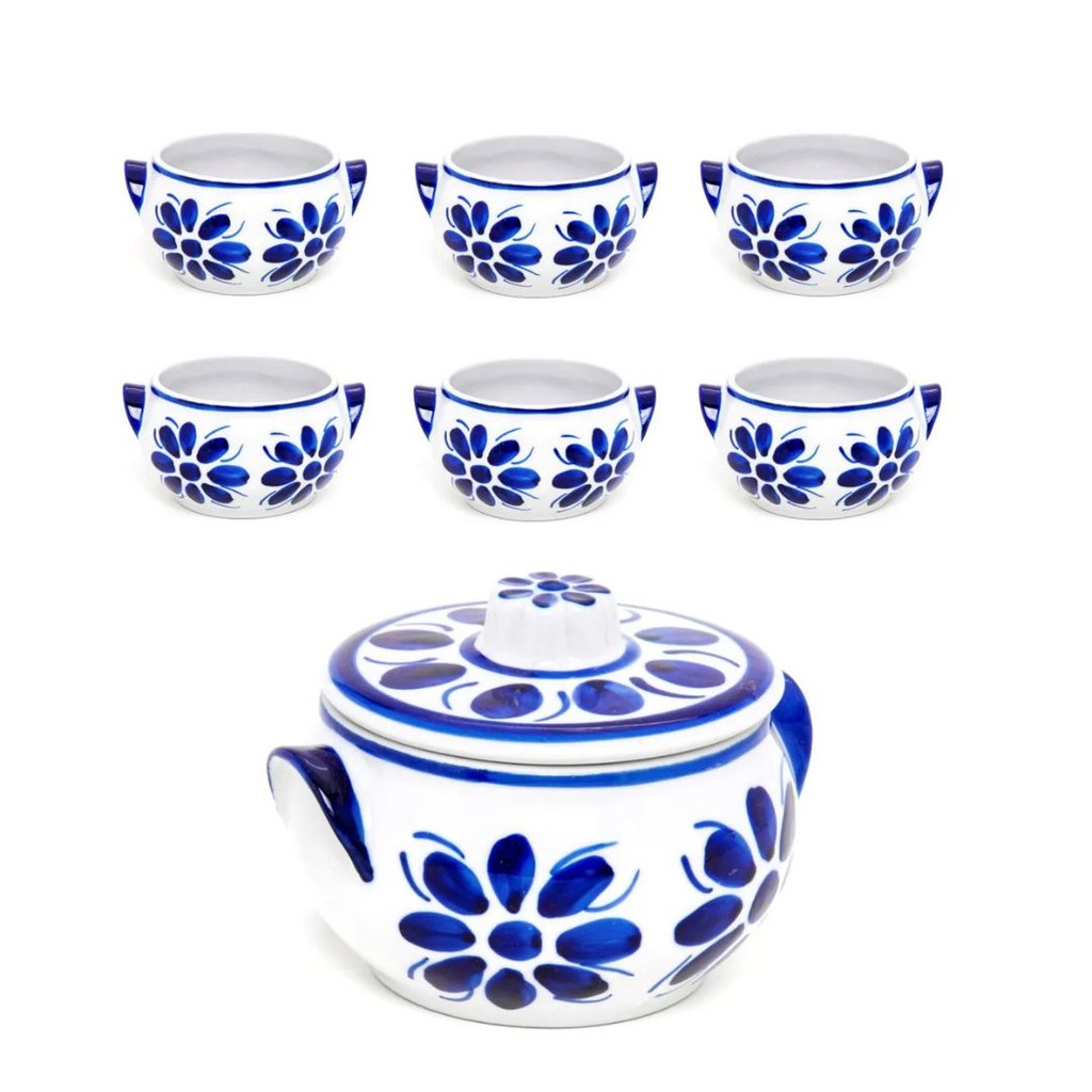 Jogo de Sopa em Porcelana Azul Colonial 7 peças - Monte Sião