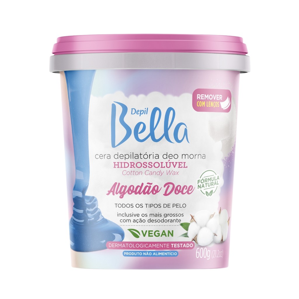 Cera Depilatória Hidrossolúvel Algodão Doce Depil Bella 600g em Oferta na Shopee