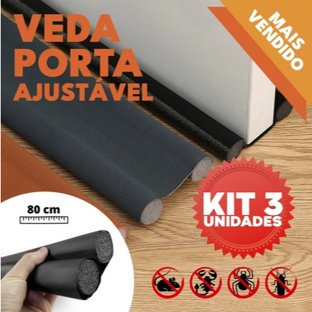 Kit 3 Veda Porta AJUSTÁVEL Proteção Protetor de Porta Impermeável Rolinho Duplo 80cm Comprimento em Oferta na Shopee