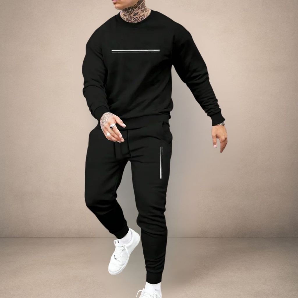 Conjunto Moletom Gola Redonda E Calça De Abrigo Unissex Estilo Minimalista Flanelado Streetwear