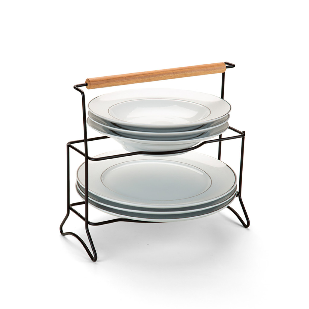Suporte Pratos 2 Níveis 6 Pratos Black Eco Design Organização Cozinha Arthi em Oferta na Shopee