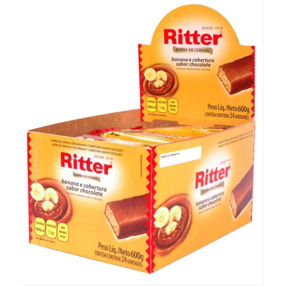 Barra De Cereal Banana Com Chocolate Ritter Com 24 Unidades De 25g