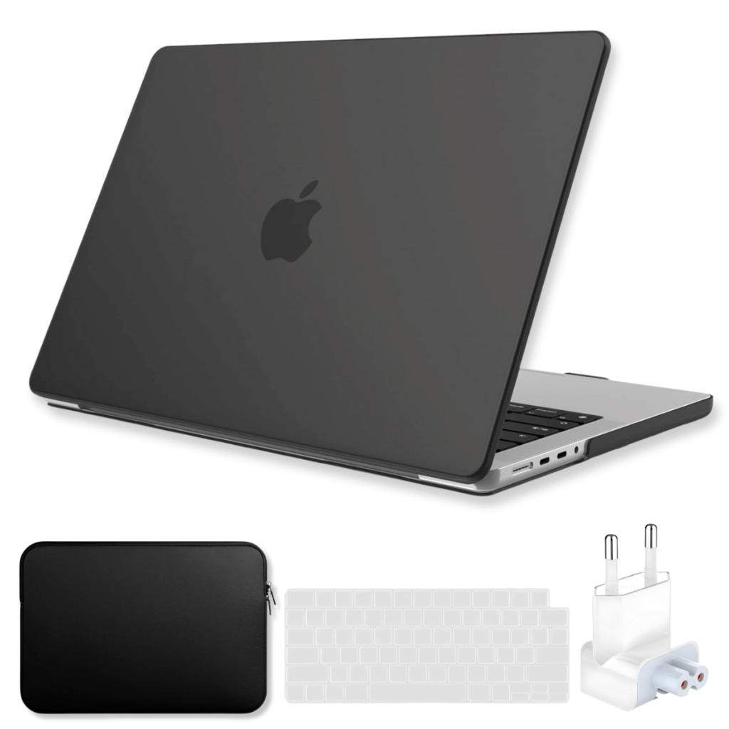 Capa SkinCase Preto Fosco P/ MacBook Pro 16 Pol M3 M2 M1 Pro/Max Kit Plug+ Bag+ Prot Teclado Transparente