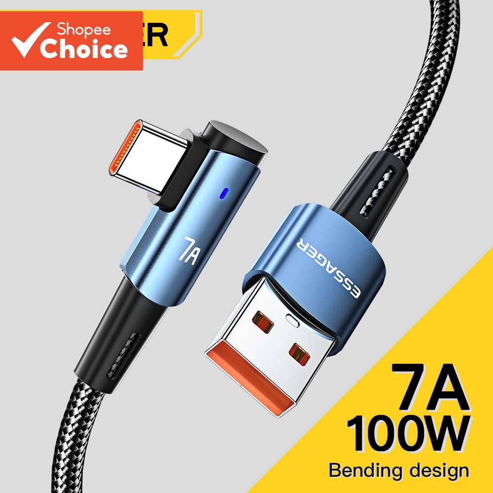 Essager 7A Cabo USB Tipo C 90 Graus Para OPPO 100W De Charing Rápido Honor Huawei Oneplus Realme Carregador Angular Fio