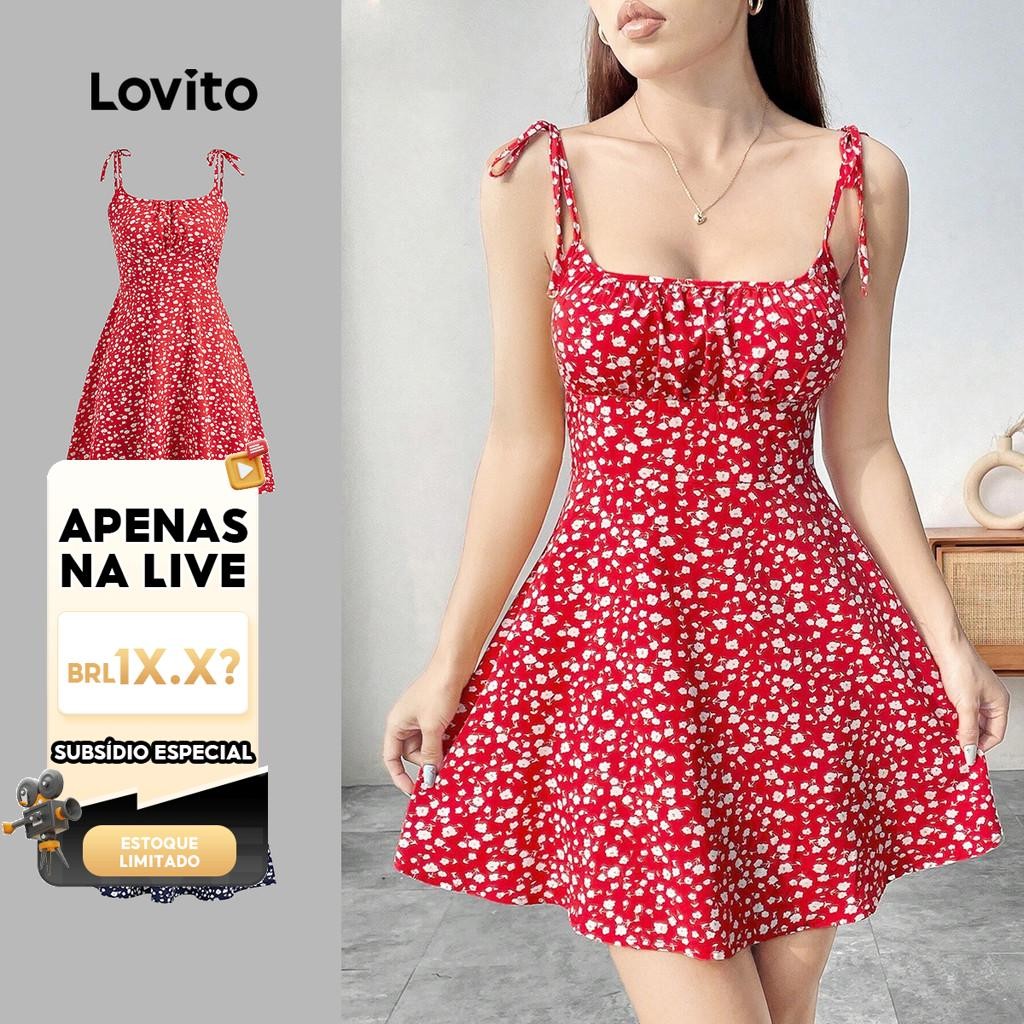 (Live Hosts' pick) Lovito Vestido Casual Ditsy Floral Com Gravata Frontal Para Mulheres L106AD552 em Oferta na Shopee