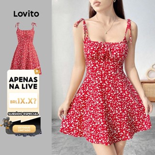 (Live Hosts' pick) Lovito Vestido Casual Ditsy Floral Com Gravata Frontal Para Mulheres L106AD552 em Oferta na Shopee