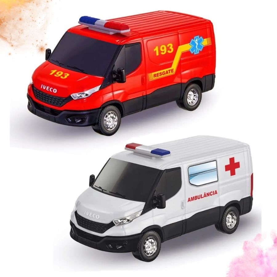 Carrinho Brinquedo Van Iveco Daily Ambulancia C/ Acessorios Iveco Daily Resgate