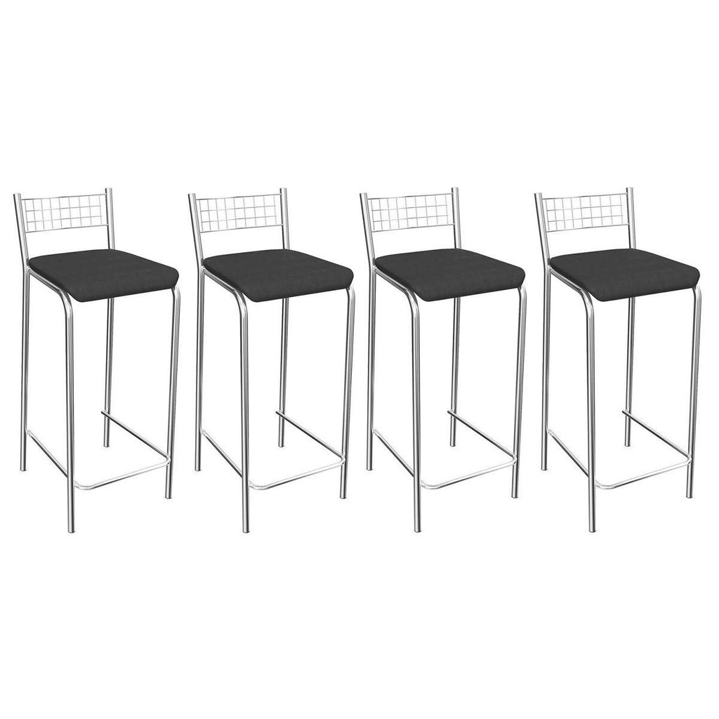 Banqueta de Cozinha Gênova 1B705CR 4 Un Cromado/Courano Preto - Kappesberg
