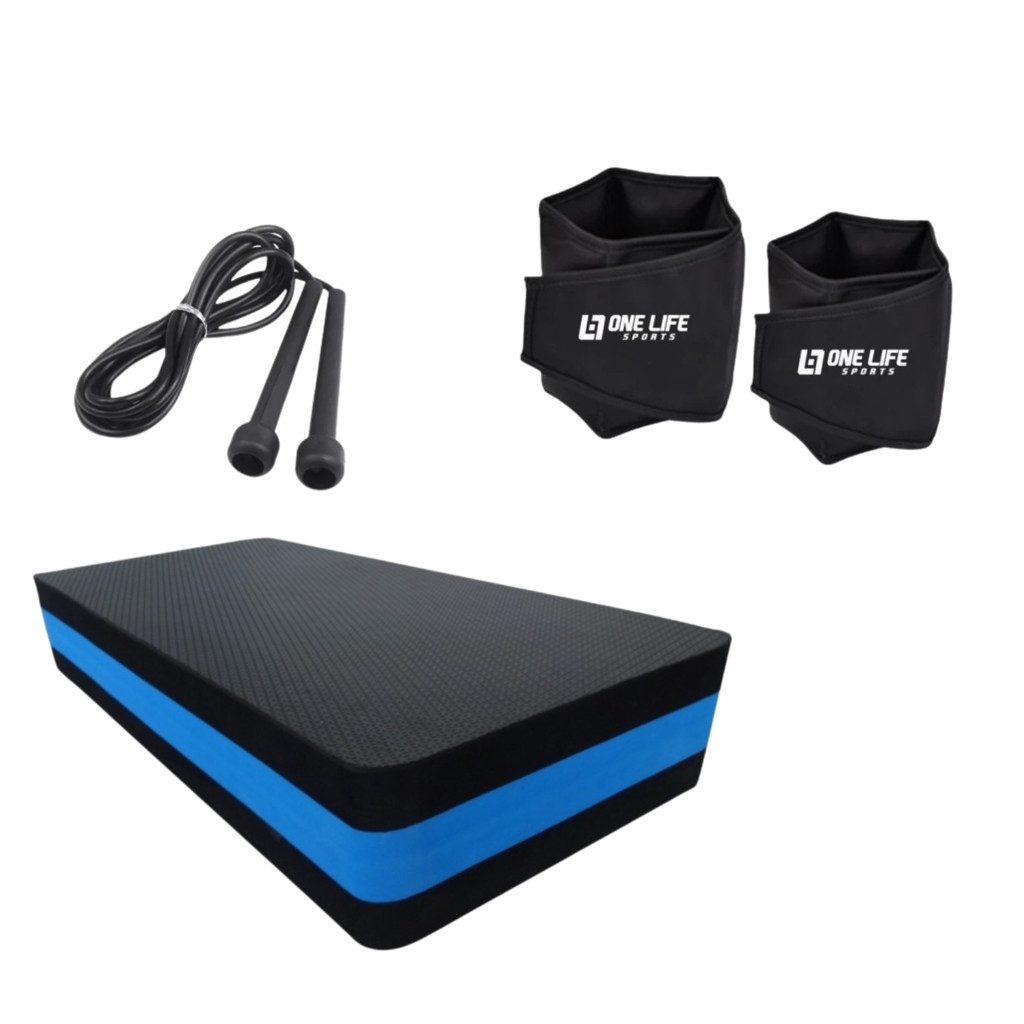 Kit Funcional Treino Em Casa Caneleira 2 Kg + Step + Corda