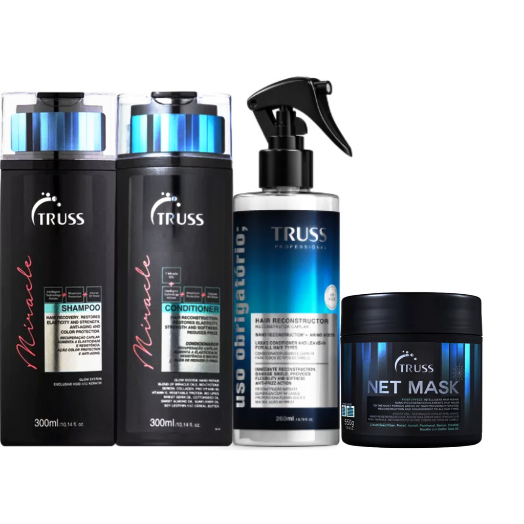 Truss Miracle Shampoo e Condicionador + Net Mask 550g + Uso Obrigatório