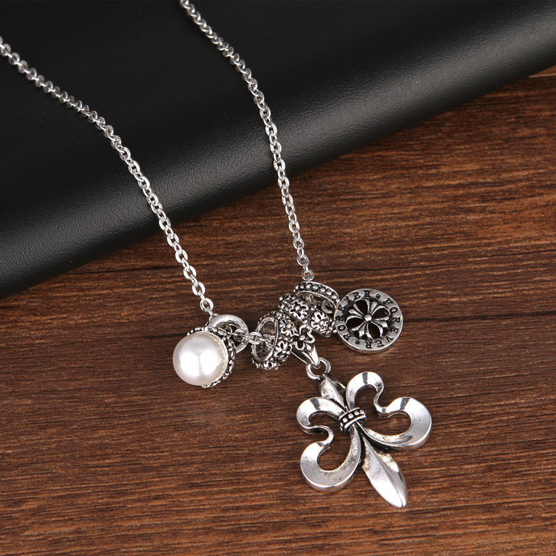 Ch colar âncora pingente âncora conjunto de flores do exército corrente Sydney mesmo estilo Retro prata pérola camisola