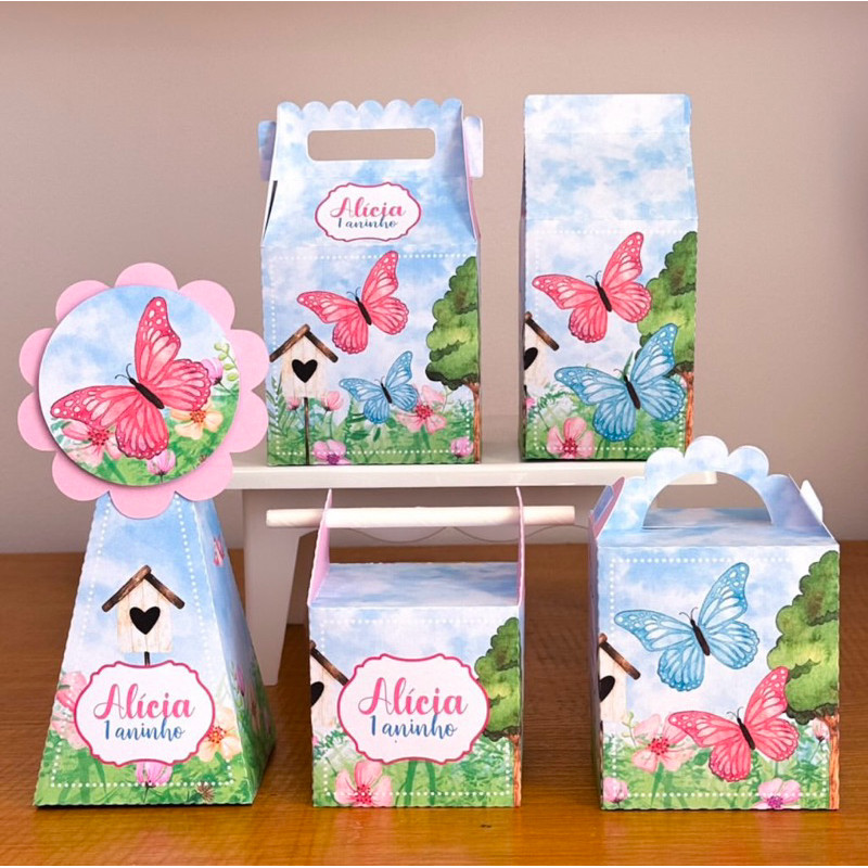 PEGUE E MONTE - Kit Festa Personalizados JARDIM DAS BORBOLETAS Lembrancinhas Caixinhas para festa
