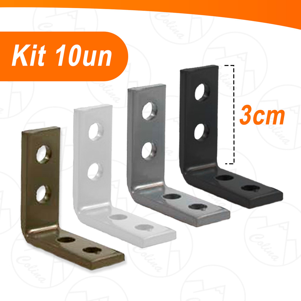 Kit 10 Cantoneiras Mão Francesa Para Moveis 3x3cm - 4 Cores Disponiveis em Oferta na Shopee
