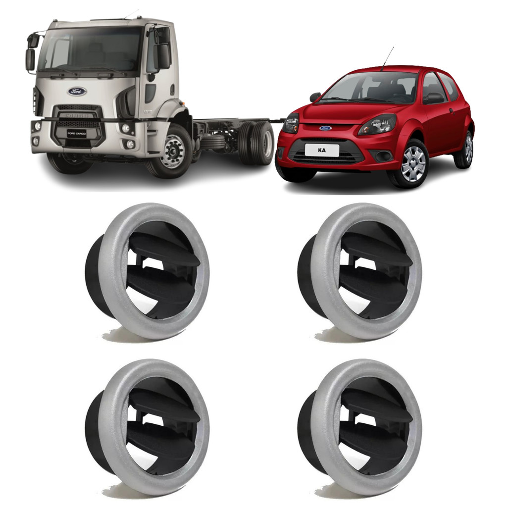 KIT 4 DIFUSORES AR CENTRAL LATERAL FORD KA 2008 ATÉ 2013 CARGO 2010 ATÉ 2017 LD LE COM ARO PRATA
