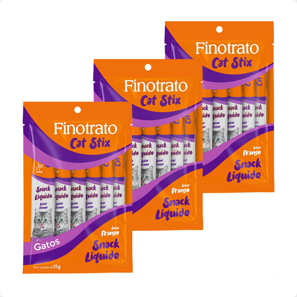 Kit 3 Petisco Cat Stix Sabor Frango Finotrato - 6 Unid. 15G