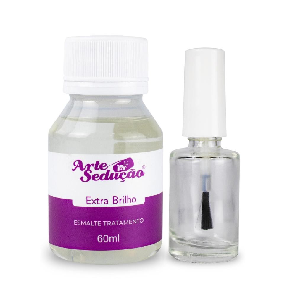 Esmalte Tratamento Extra Brilho 60ml + Frasco Vidro 10ml Manicure Pedicure Salão de Beleza Unhas