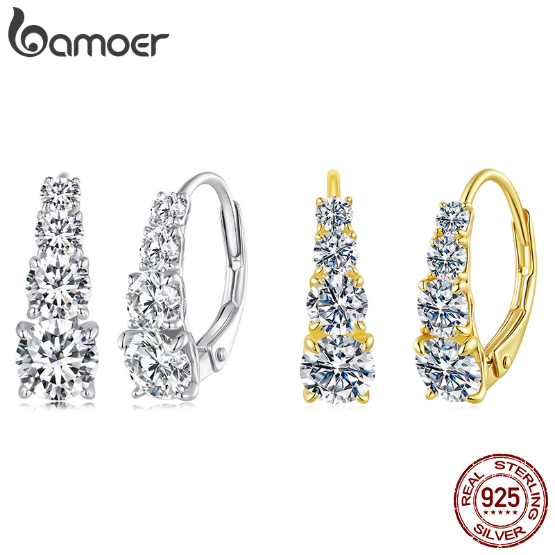 Brincos De Argola De Prata Esterlina 925 Bamoer Luxo Moissanite Design Joias Presentes Para Mulheres