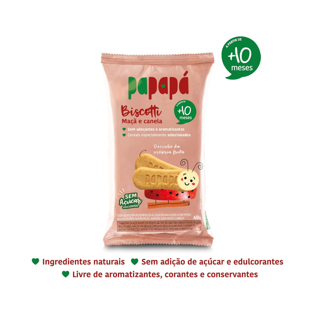 Papapá BIscoito Bebê Infantil Maçã e Canela 60G +10 Meses