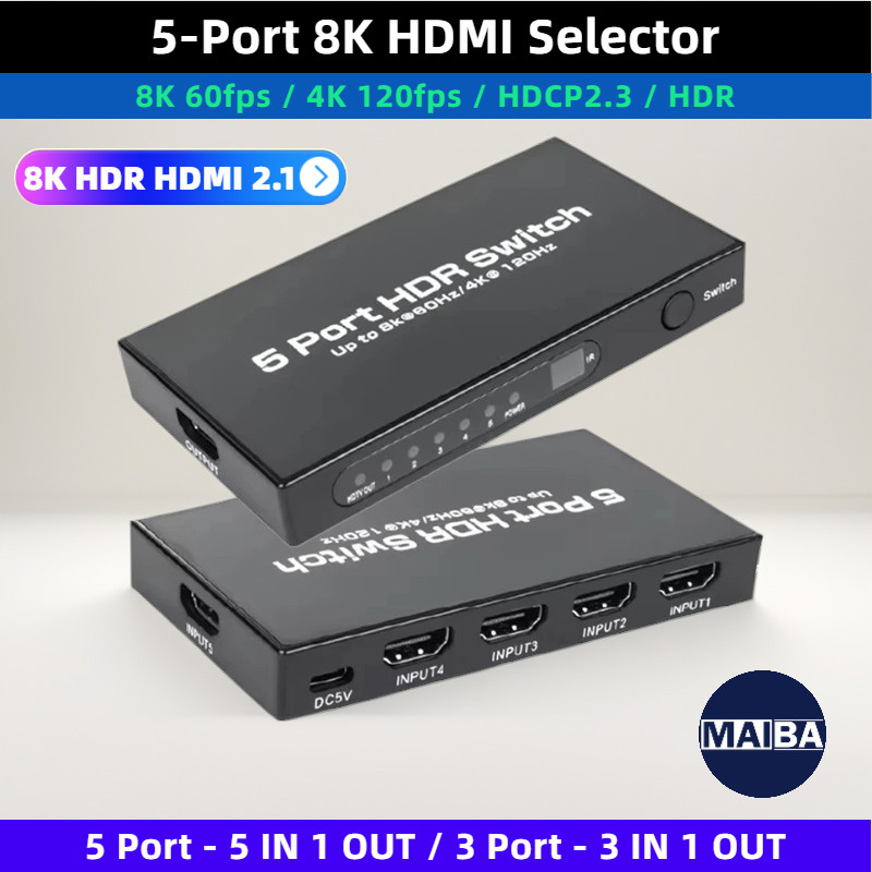 8K HDMI Switch 3x1 5x1 8K 60Hz 4K 120Hz 2.1 Switcher Seletor
