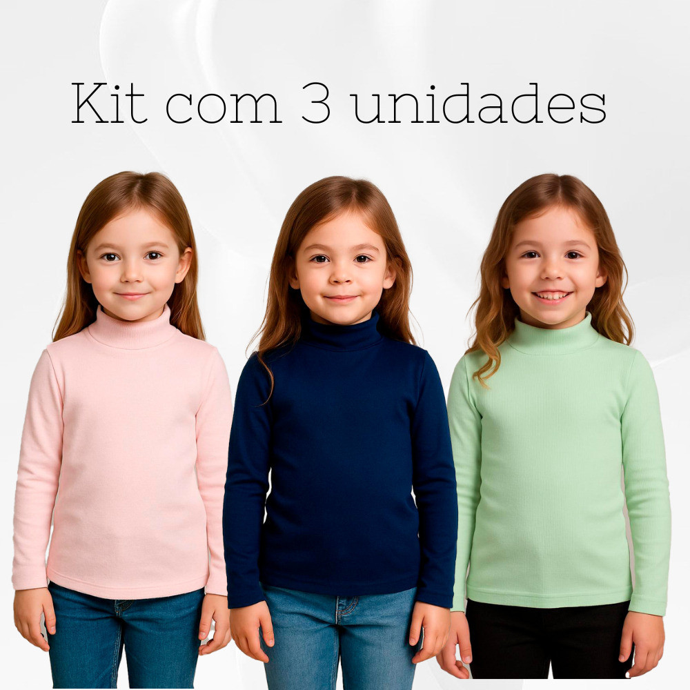 Kit Com 3 Blusa Cacharrel Infantil Manga Longa Quentinha 123